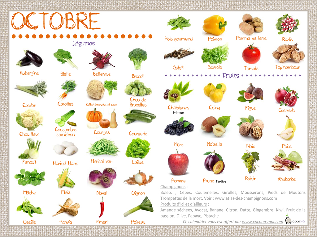 Lire la suite à propos de l’article Calendrier fruits et légumes Octobre